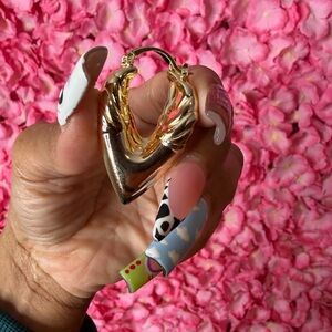 Gold Heart Wing Hoop Earring - Chunky Sculptural Hoop